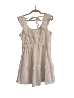 J.Crew White Swiss Dot Ruffle Tiered Mini Dress Sleeveless Tie Back Size 8